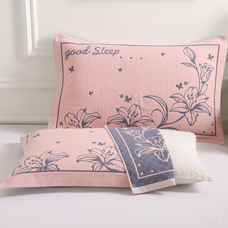 A pair of fine color cotton pillow towels for adults with six layers of gauze pillow towels, a pair of anti-mite full towels, and a pair of qianniu flower light pink pillow towels.