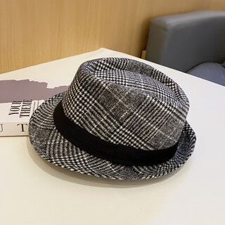 Nozhi meng autumn and winter small brim top hat men's retro plaid jazz hat elegant stage performance hat retro gentleman hat na051 black and white check average pier girth 58cm