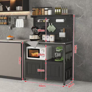 Kitchen storage rack, floor-standing multi-layer storage rack, perforated plate, stainless steel operating table, vegetable cutting table, microwave oven sideboard, length 60 cm, width 40 cm, black steel cladding table