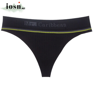 Iosn men's sports thong wide waist comfortable u convex high elastic mid-waist trendy seamless boys' cute fitness underwear t-pants black xl