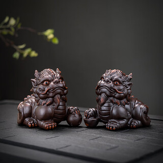 Purple pottery brave and golden toad tea pet boutique can raise wealth unicorn toad purple clay tea pet ornaments tea play tea table decoration lucky pixiu tea pet pair