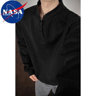 Nasawassup25 spring and autumn new american polo henry shirt, high-end, handsome, trendy brand, casual loose men's base sweatshirt, black 5xl