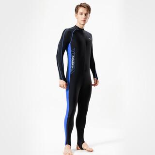 Yingfa men's full-body one-piece swimsuit, long-sleeved one-piece swimsuit, sun protection jellyfish suit, warm wetsuit y2139 y2139-2/black with blue 2xl