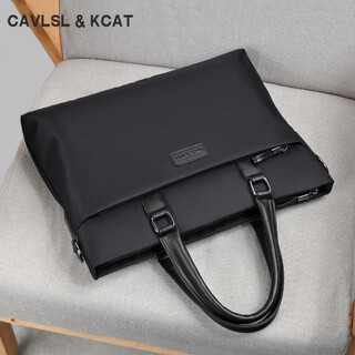 Cavlslkcat canvas briefcase men's business handbag large capacity laptop bag fashionable simple shoulder messenger bag black medium bag 14 inches