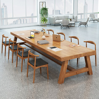 萧亚 实木会议桌长桌简约办公桌工业风原木长条茶桌洽谈大板桌椅组合 全实木长300*宽120*高75板厚5cm