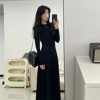 Manchu black dress early spring new inner base skirt 2025 new slimming temperament high-end french long skirt hepburn style dress xl (115-125jin jin is equal to 0.5 kg)