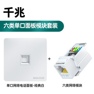 山泽（SAMZHE） 电脑插座网口网络面板 适用电话信息模块 通用超五/六/七类模块加厚86型面板 六类千兆模块+单口面板-白色