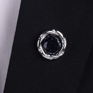 Woug hao retro gold men's brooch deep blue round artificial starry sky stone collar pin suit suit vast starry sky stone (silver) brooch corsage