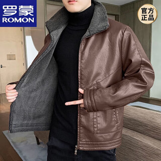 Romon leather coat, genuine fur all-in-one men's coat, autumn and winter haining jacket parka plus velvet 2025 new coat mink fur brown 6917# high-grade sheepskin l