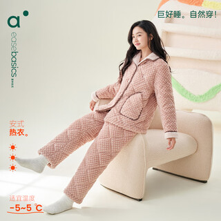 Anzhiban couple pajamas winter three-layer quilted velvet thickening warm locking anti-static casual home wear set a almond powder l