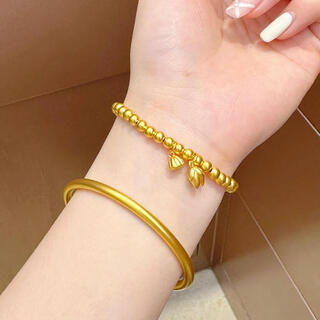 Zhongyi gold-wrapped silver ancient method of two generations of joy gold beads pure gold bracelet transfer beads do not fade exquisite wedding gold jewelry ancient method bracelet + two generations of joy bracelet order remarks size 18cm