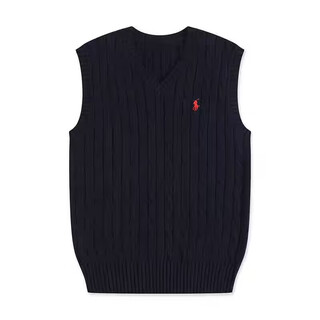 POLO SPORT美国保罗男士背心立领V领针织衫无袖保暖毛衣经典刺绣马甲 宝蓝色 L 130-148斤左右
