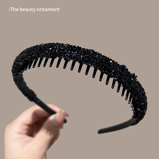 Wanyao black toothed anti-slip hairband for women, special hairpin for face wash, women's 2025 new wash pressure hair binding headband, black broken diamond headband