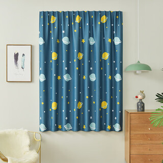 Kuanmian rental house sunshade curtain without punching velcro adhesive short curtain blackout small window curtain blackout planet blue 1.2 meters wide * 1.5 meters high one piece