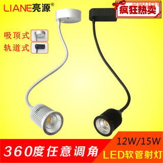 led软管射灯10w12w15w长杆弯曲蛇形cob轨道灯背景墙壁灯明装吸顶 银色 10W 轨道式 正白光