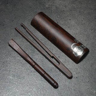 Chaxiaoer black sandalwood tea tea dial three-piece set purely handmade japanese tea ceremony tea spoon teacup tea clip teaspoon set solid wood tea lotus kung fu tea accessories tea making tools black sandalwood (tea three-piece set)