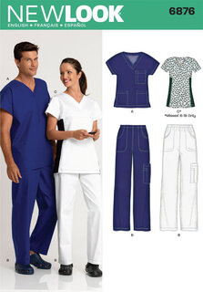 New LookLook Sewing Pattern 6876 Miss/Men Scrubs, Size A (All Sizes)