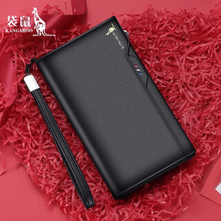 Kangaroo men's handbag wallet valentine's day men's long leather clutch business casual multifunctional large capacity clutch bag black fine grain leather