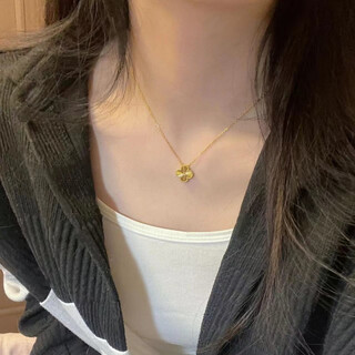 Vatican-made old phoenix gold shop model four-leaf clover five-flower necklace women's gold-wrapped silver light luxury golden gift for girlfriend without fading