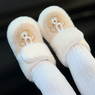 Miduer baby high-top shoes winter thickening and warm cartoon cute plus velvet newborn cotton shoes for boys and girls 6-12 months old khaki (jianjian bear cotton shoes) 12 inner length 12cmm (recommended 9-18 months)