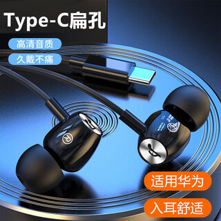 Haowei type-c earphones in-ear wired suitable for oppo huawei vivo xiaomi mobile phone android round hole high quality karaoke heavy bass with microphone noise reduction earplugs type-c interface note black
