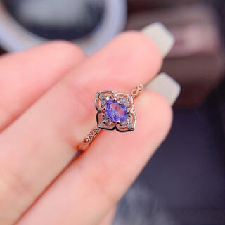 Dr-flvvs fat donglai quality tanzanite ring new natural full fire colored stone 4*5925 silver electroplated rose gold precision inlay