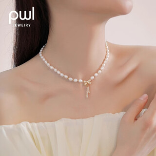 Pwl baroque freshwater pearl bow necklace women's french necklace light luxury versatile clavicle chain 2025 new accessories bow freshwater pearl necklace