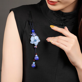 Ancient sayings and modern style cheongsam pressed placket pendant tassels ancient style exquisite brooch blue corsage flowers retro hanfu banned accessories for women yifu