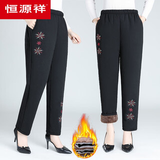 Hengyuanxiang (hyx) mom's velvet thickened lamb velvet cotton pants warm pants middle-aged women's pants large size high waist middle-aged and elderly grandma long pants windmill flower 3xl 130jin jin is equal to about 0.5 kg