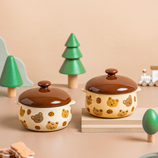 Ezicok steamed egg bowl double-eared stew pot with lid baking bowl baking custard bowl baby food bowl cute ceramic bowl cartoon small bowl steamed egg bowl 2-piece set - mixed color