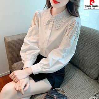 
Piercadian embroidered cotton shirt for women's autumn new fashion embroidered white shirt loose and versatile long-sleeved top CY9227 White S [Suggested 75-95Jin [Jin equals 0.5 kg]]