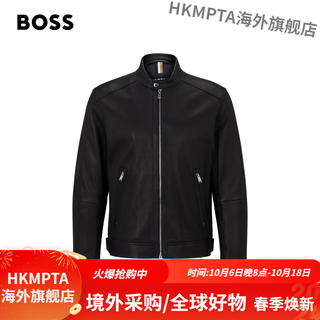 Boss motorcycle leather jacket men's fashionable casual stand collar sheepskin jacket 001-black 50