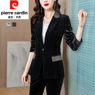 Pierre cardin velvet blazer women's suit fashionable temperament women's feminine gold velvet small suit business suit formal black 3xl recommended 140-155 jin jin equals 0.5 kg