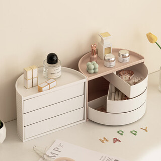Shuangju desktop rotating multi-layer cosmetic storage box dressing table lipstick skin care product organizing box jewelry dustproof storage rack simple white