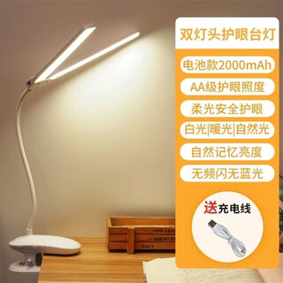 双头台灯国AA级可夹式双头护眼台灯超亮学习专用大学生充电宿舍a 2000毫安【超大发光面积】+线 （三挡调光） 触摸开关