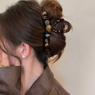 Wanyao high-end round bead gripper for women 2025 new hairpin for women on the back of the head retro hairstyle shark clip large hair accessories round bead sparkling diamond gripper 13cm