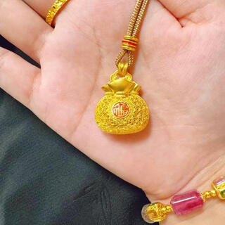 Shilian's new all-match small lucky bag gold pendant for women to transfer ancient money and coin lucky bag imitation gold necklace gift 18k gold unicorn lucky bag pendant + lanyard