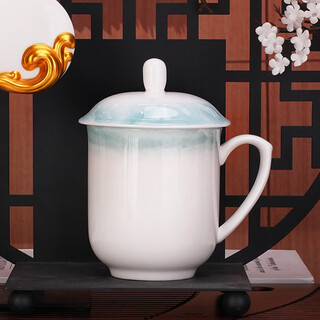 Guoyue bone china conference cup office underglaze color tea cup ceramic cover cup customizable logo printing office water cup with cover yunjin wanli conference cup 1