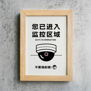 Pupan, has entrado al área de vigilancia. señal de aviso, señal de advertencia, prohibición de video de 24 horas, señalización estricta, muy bien (versión con marco de madera maciza), versión no seas travieso, 23x28cm