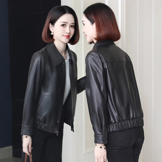 Yunqi qianqiu haining genuine leather jacket women's short spring and autumn new style small loose slim versatile motorcycle leather jacket black m 80-100jin jin is equal to 0.5 kg