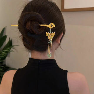 Chuxiang chinese style phoenix tassel hairpin style hairpin on the back of the head for women ancient style cheongsam and hanfu headwear yunmengdie hairpin - gold