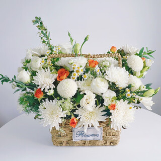 Congshu xiaobaihua tomb sweeping tomb sweeping festival tomb sweeping tomb sacrifice commemoration chrysanthemum white chrysanthemum flower bouquet tombstone fran flower transparent sacrifice flower basket