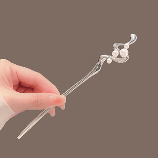 Su shiliu's new chinese-style pearl hairpin with cool feeling for women, high-end metal plate hairpin hair accessories, birthday gift for girlfriend and wife, cool-looking pearl hairpin + gift box