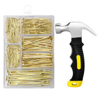 Wenzhi 350pcs hanging nails 5specifications combination hardware nails with tool set box wall nails multi-specifications wooden board nails picture frame nails 350pcs wall nail set box + hammer gold