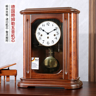 Hanshi (hense) solid wood mechanical clock, retro table clock, living room ornaments, time clock, german imported movement, vintage clock hd51, basswood + german hemler five-tone