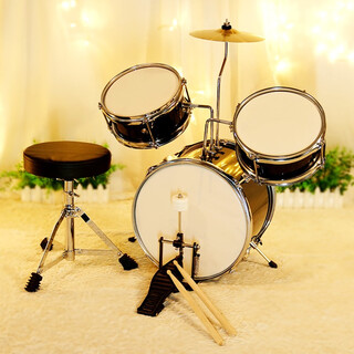 Pretty baby alloy drum set for children beginner boys toy 3-5-8 years old home practice percussion instrument jazz 6 gift black silver circle maple alloy 3 drums with drum stool