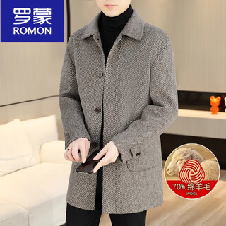 Romon high-end goose down lining cashmere double-sided woolen coat men's mid-length woolen woolen coat thickened in autumn and winter dark coffee (70% sheep wool) m 125jin jin equal to less than 0.5 kg