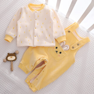 Two-piece set of baby overalls for boys in autumn and winter, plus fleece clothes for baby girls, which can be worn outside in winter. 96332-s and 96332-k are dotted with rabbit yellow. 90 cm. recommended 18-23 jin jin is equal to 0.5 kg.