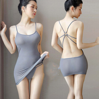 Chen liji jk suit sm thong sexy pajamas ice silk thin backless skirt suit hip skirt fully transparent hanging pink