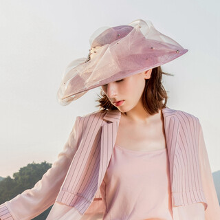 Ee british style large brim dome linen hat elegant rhinestone decorated linen hat for women 1027 pink purple adjustable